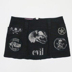 RARE Y2K Serious Clothing Black Twill Micro Mini Skirt Punk Goth Fetish M Zip